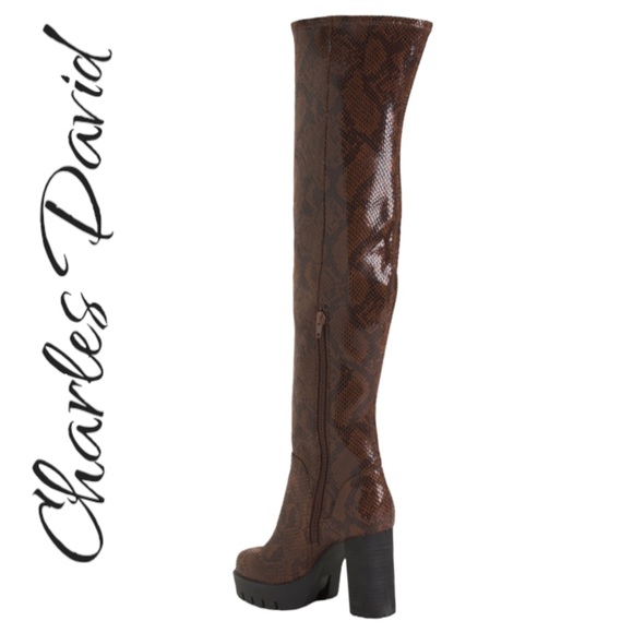 Charles David Warning Snake-Print Over The Knee Platform Boots Lug Sol… - Picture 13 of 16